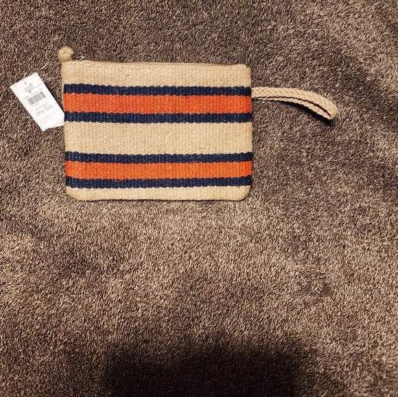 J. Jill | NWT Boho Woven Tassel Straw Navy and Orange Zipper Clutch - Picture 4 of 4
